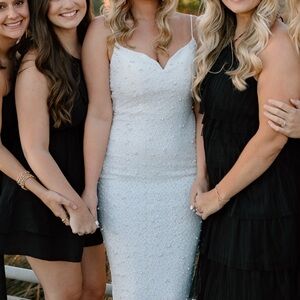 B. Smart Embellished White Sheath Midi Dress